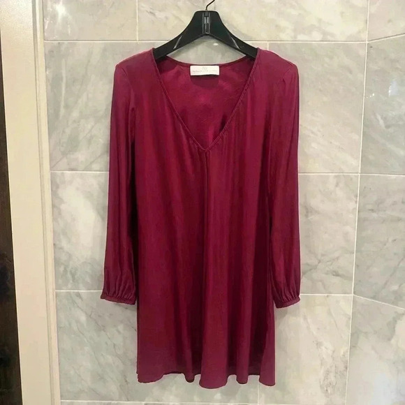 Amanda Uprichard Burgundy Julianna Long Sleeve Mini Dress Size Petite Xsmall - Picture 4 of 10